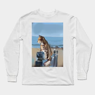 A  ginger cat looking at the ocean Long Sleeve T-Shirt